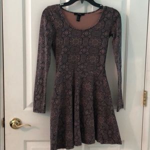 Tan patterned long sleeve dress